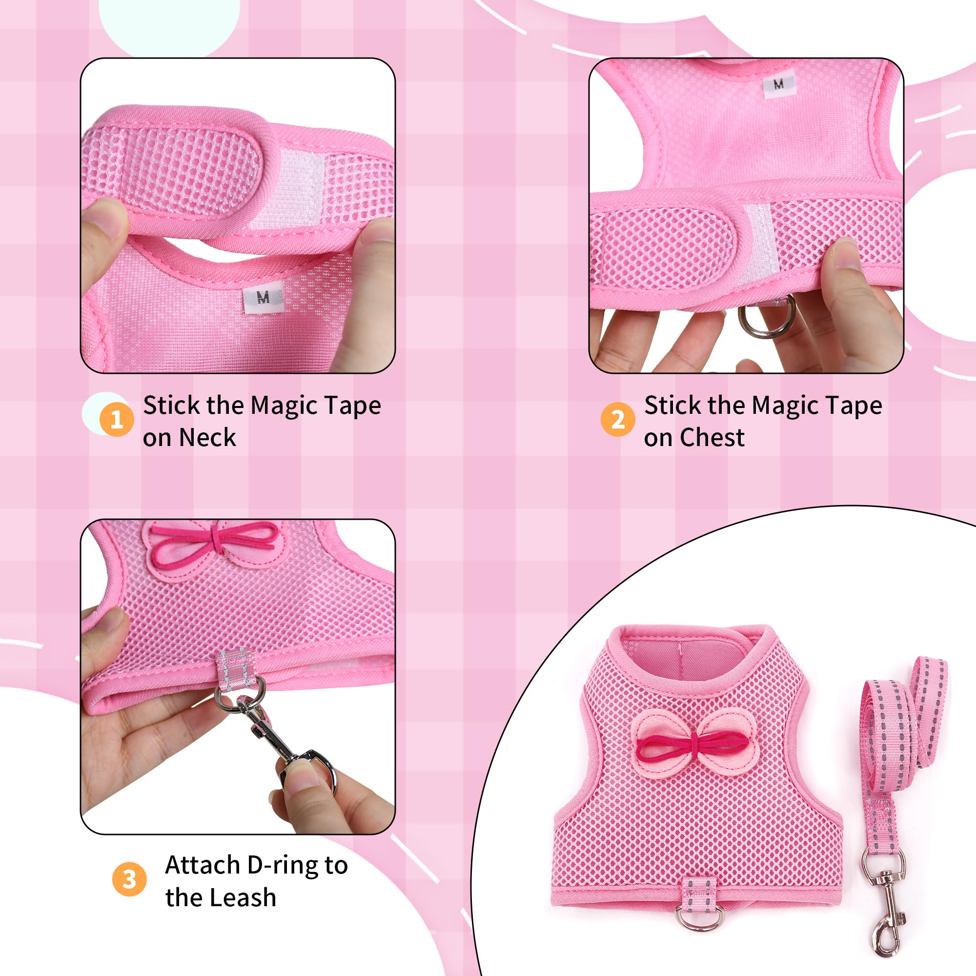 Aiitle Bunny Harness And Leash Set, Soft Breathable Mesh Vest Harness With Cute Bow For Rabbits Kitten Ferret Small Pig Puppy Wa